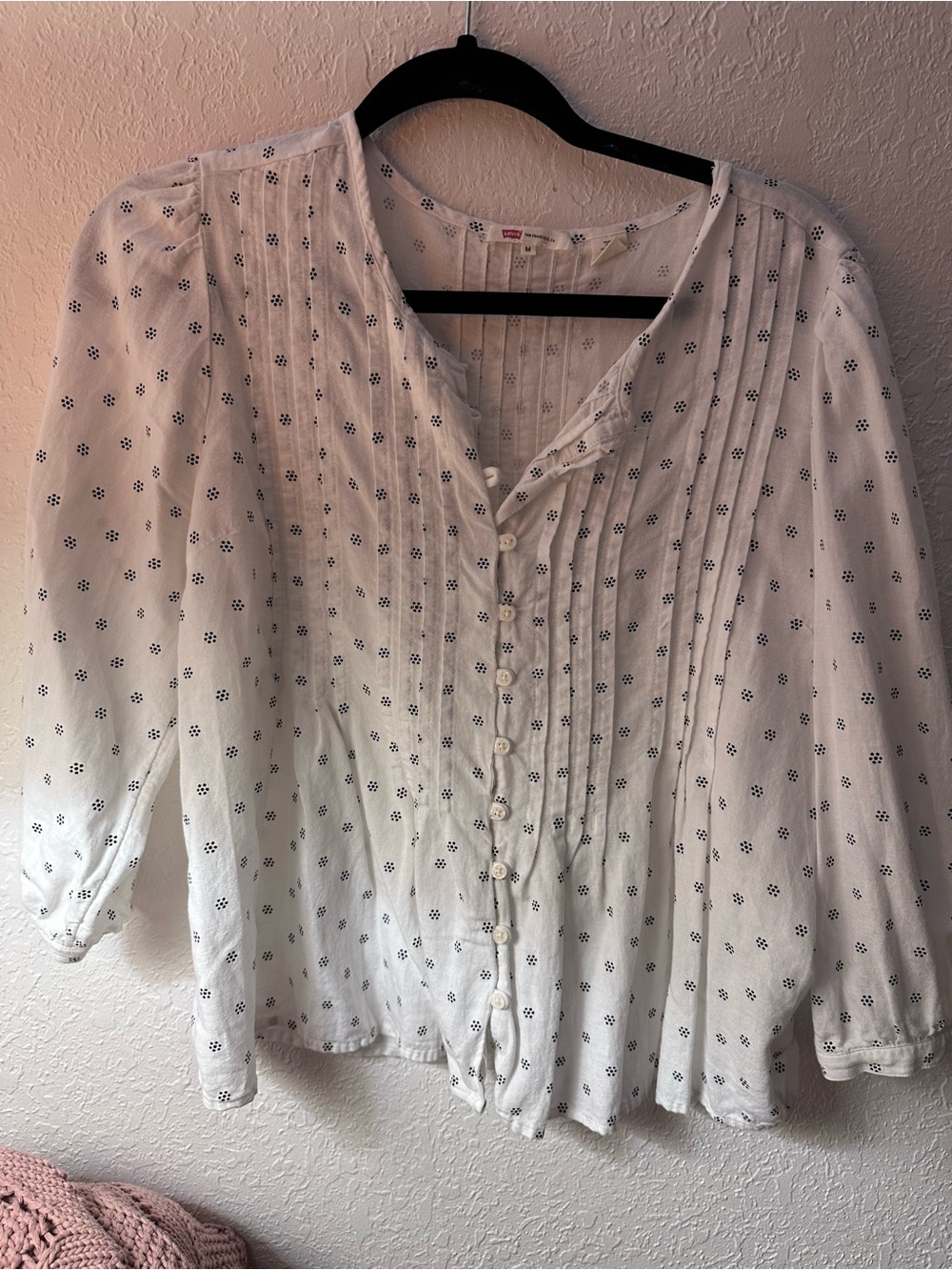 Levi's White Blouse with Black Dot Pattern